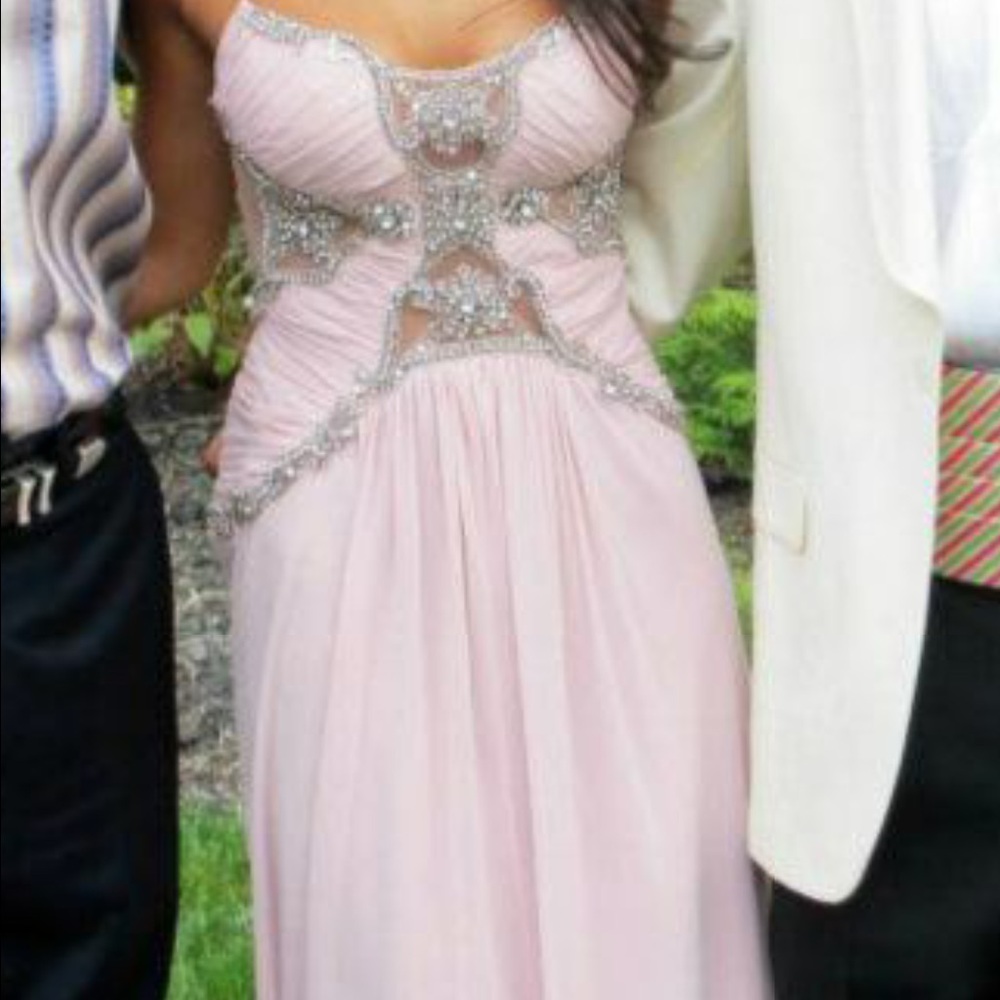 Gorgeous long gown dusty pink with crystals mesh